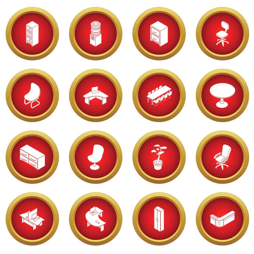 Office furniture icons set, simple isometric style vector