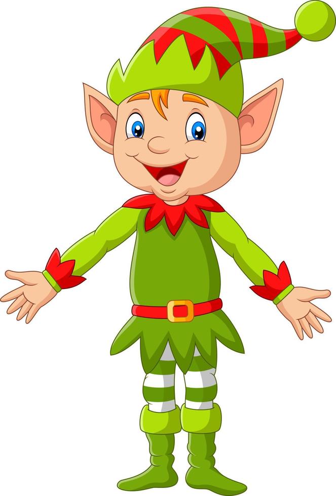 Cartoon happy christmas elf presenting vector