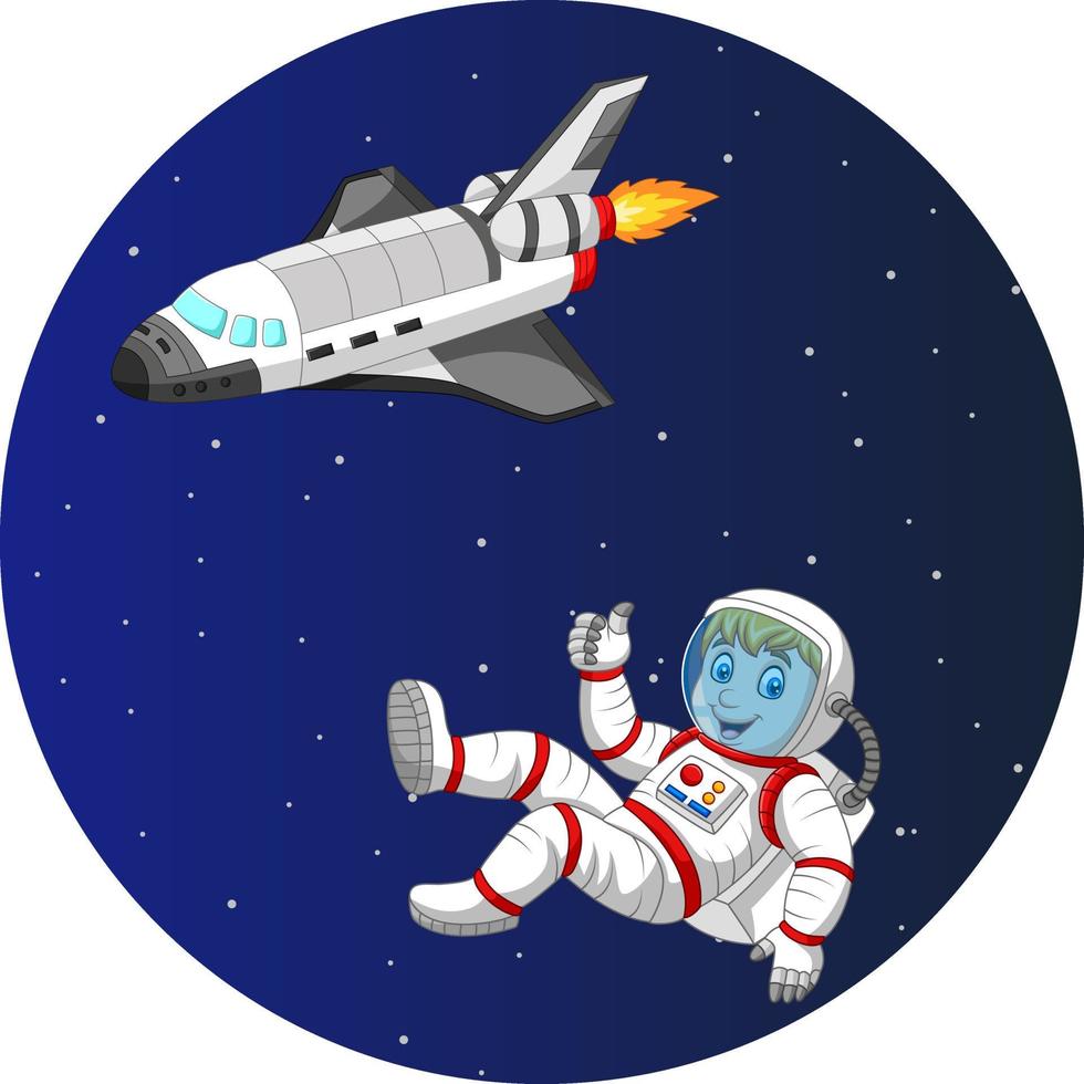Cartoon boy astronaut with space shuttle vector