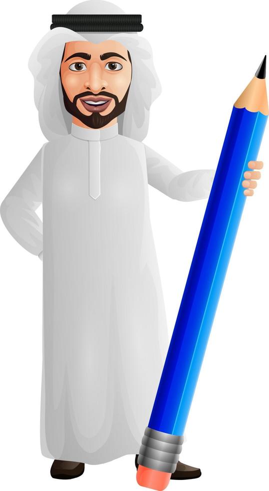 Arab businessman holding a pencil vector