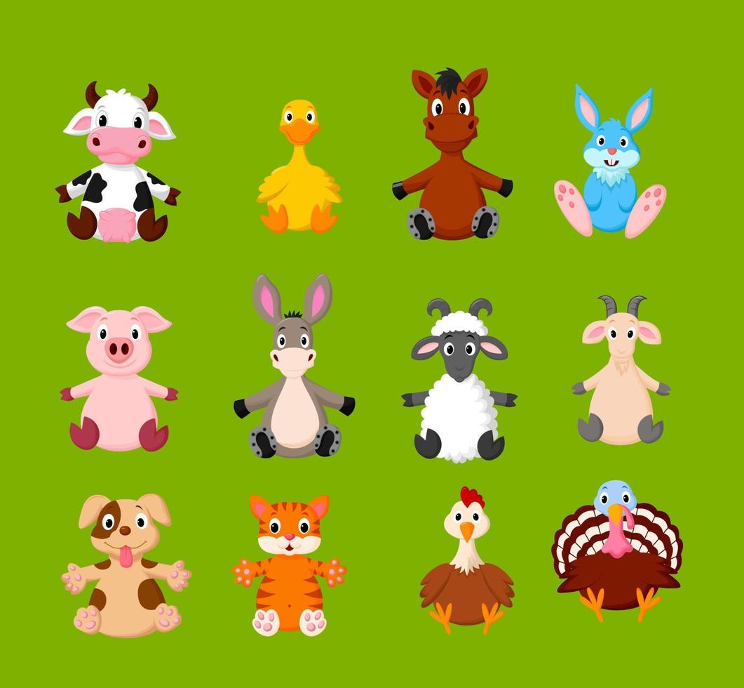 conjunto de dibujos animados de lindos animales de granja vector