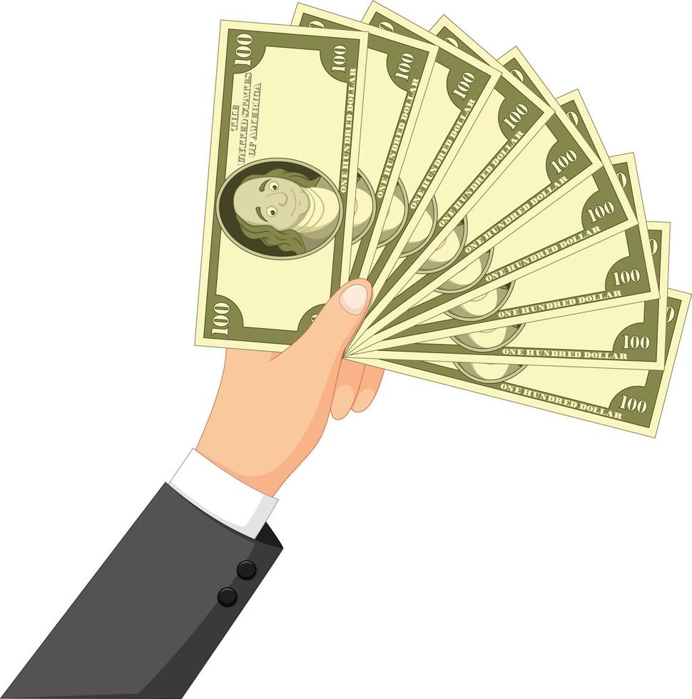 Cartoon money in the hand vector