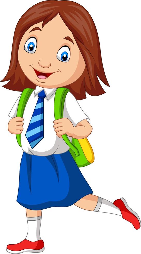 Cartoon school girl in uniform posing vector