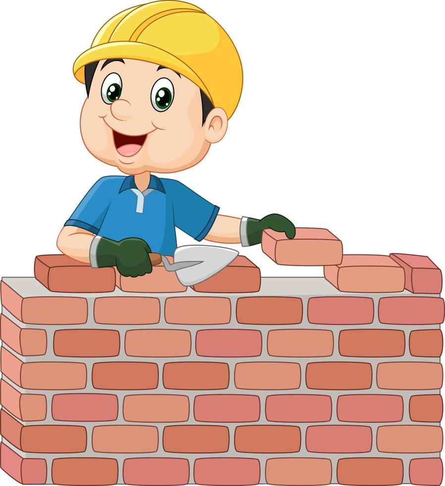 Construction worker laying bricks vector