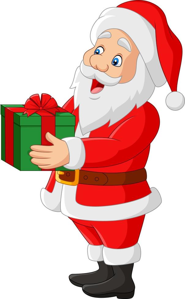 Cartoon santa claus holding a gift vector