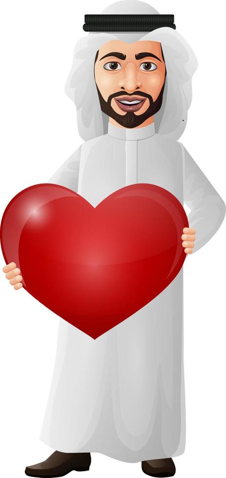 Cartoon arab businessman holding a red heart vector
