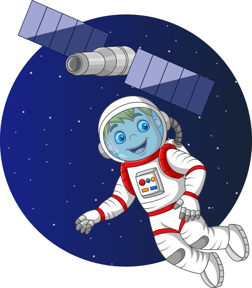 Cartoon boy astronaut flying in space vector