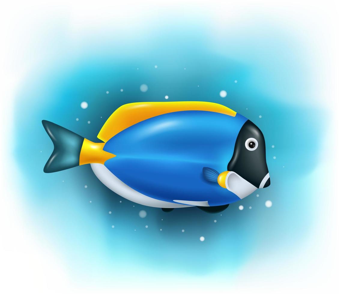 pez espiga azul lindo de dibujos animados vector