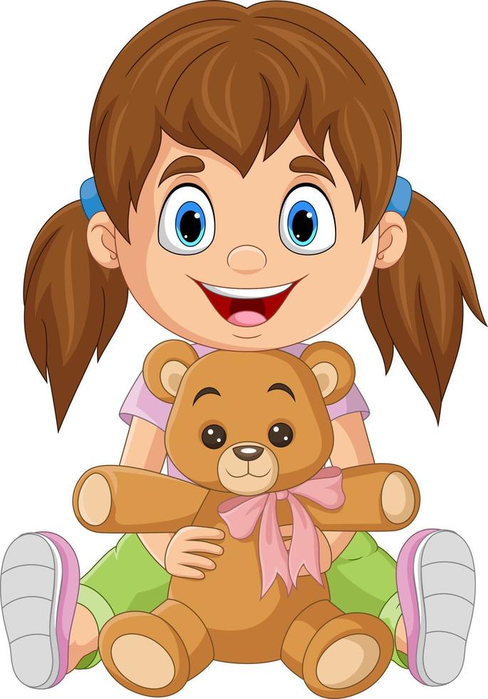niña de dibujos animados con oso de peluche vector