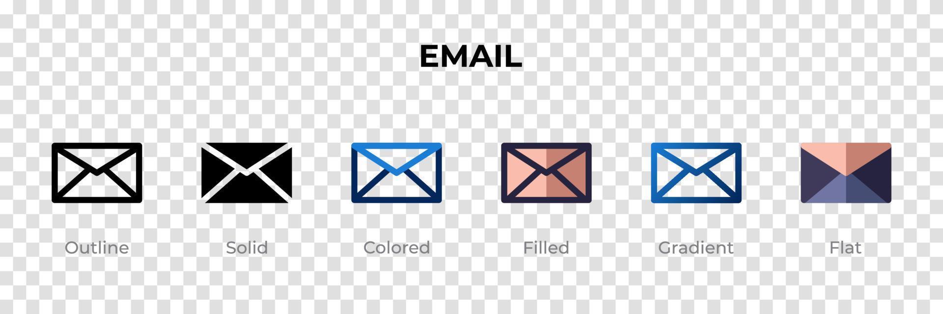icono de correo electrónico en un estilo diferente. iconos vectoriales de correo electrónico diseñados en estilo de contorno, sólido, coloreado, relleno, degradado y plano. símbolo, ilustración de logotipo. ilustración vectorial vector