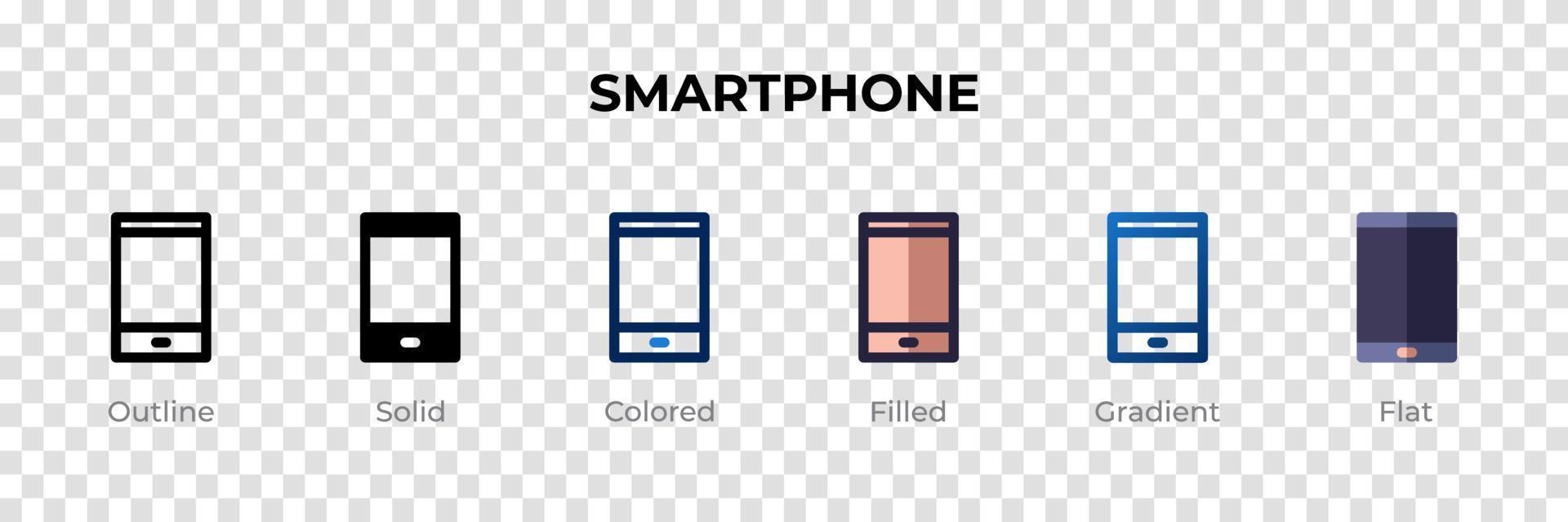 Smartphone icon in different style. Smartphone vector icons designed in outline, solid, colored, filled, gradient, and flat style. Symbol, logo illustration. Vector illustration