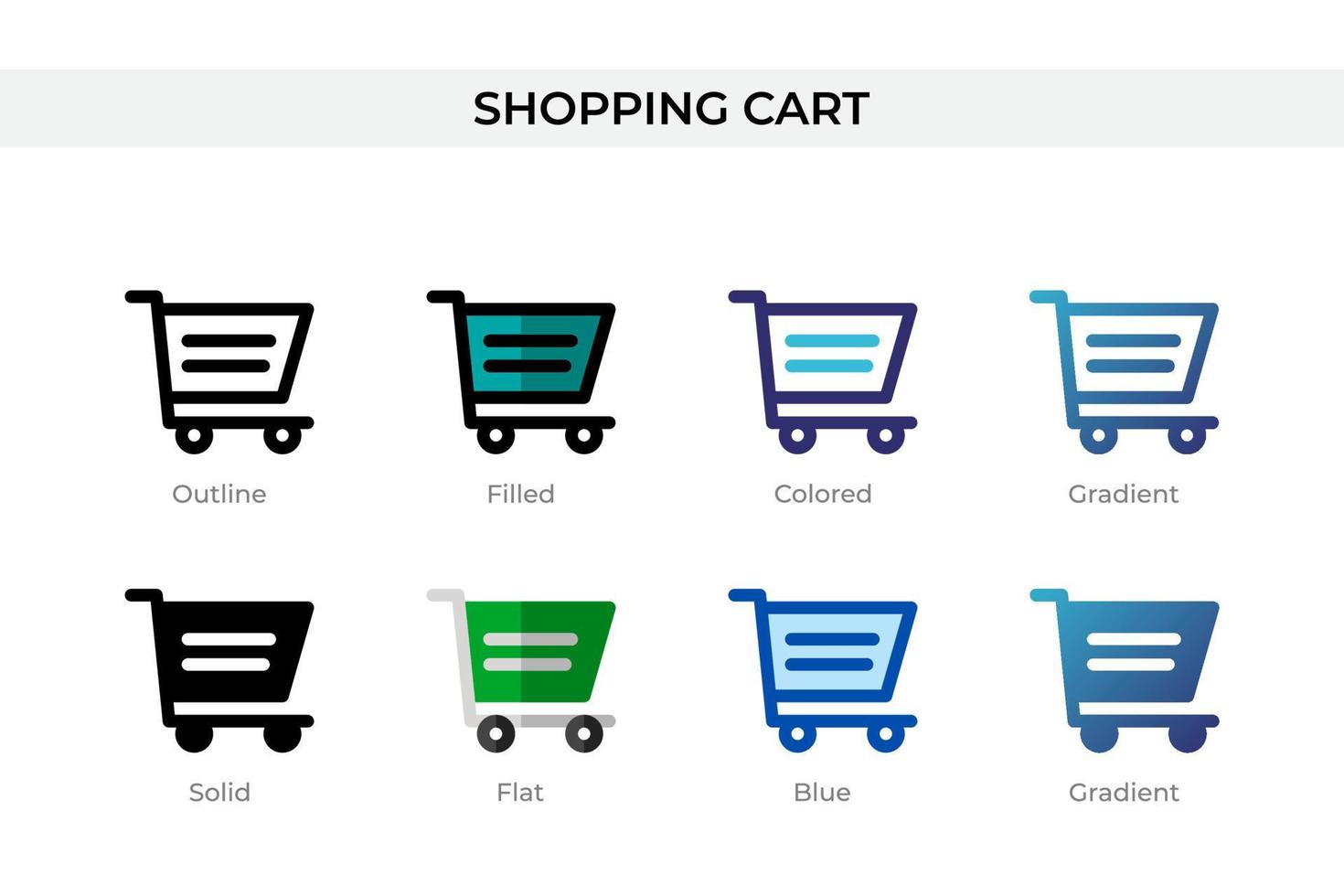 Shopping cart icon in different style. Shopping cart vector icons designed in outline, solid, colored, filled, gradient, and flat style. Symbol, logo illustration. Vector illustration