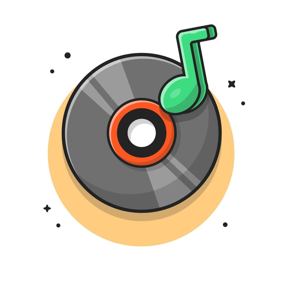 música de disco de vinilo con melodía y nota de ilustración de icono de vector de dibujos animados de música. concepto de icono de objeto de recreación vector premium aislado. estilo de dibujos animados plana