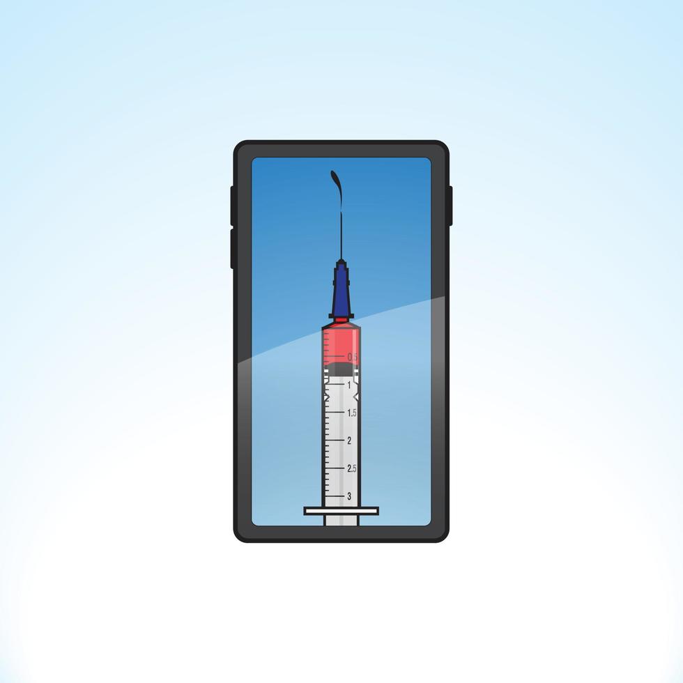 Illustration of a syringe and a Phone on a light blue gradient background vector