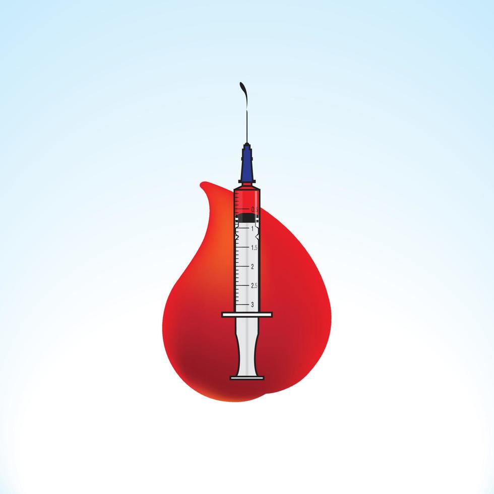 Illustration of a syringe and a Blood on a light blue gradient background vector