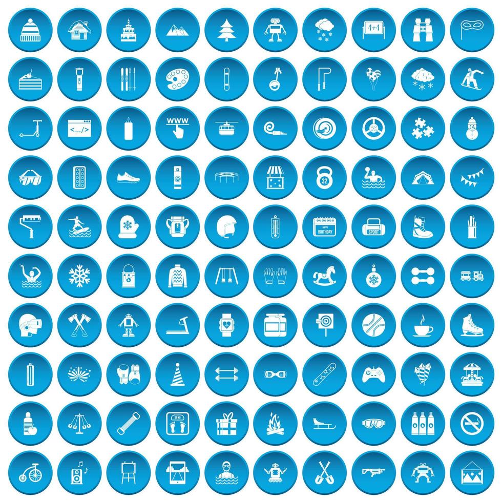 100 iconos de actividades para niños set azul vector