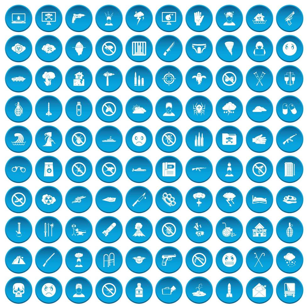 100 iconos de tensión conjunto azul vector