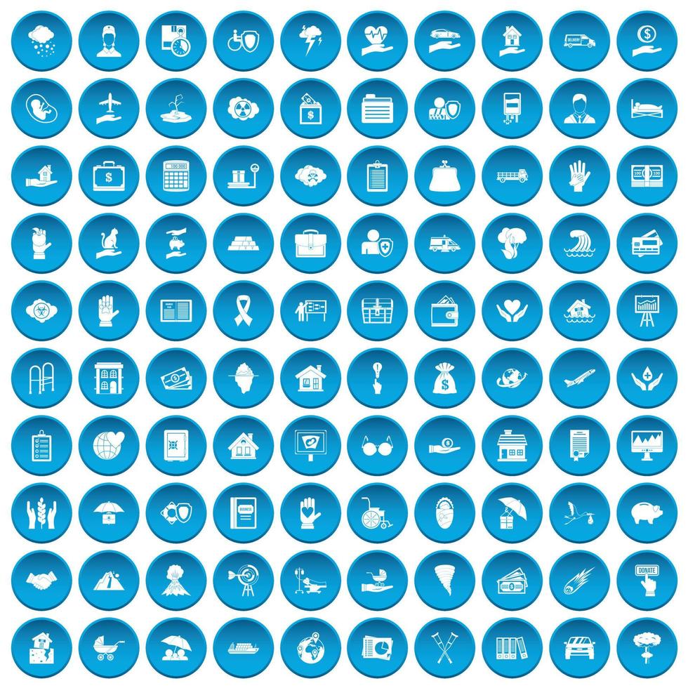 100 insurance icons set blue vector