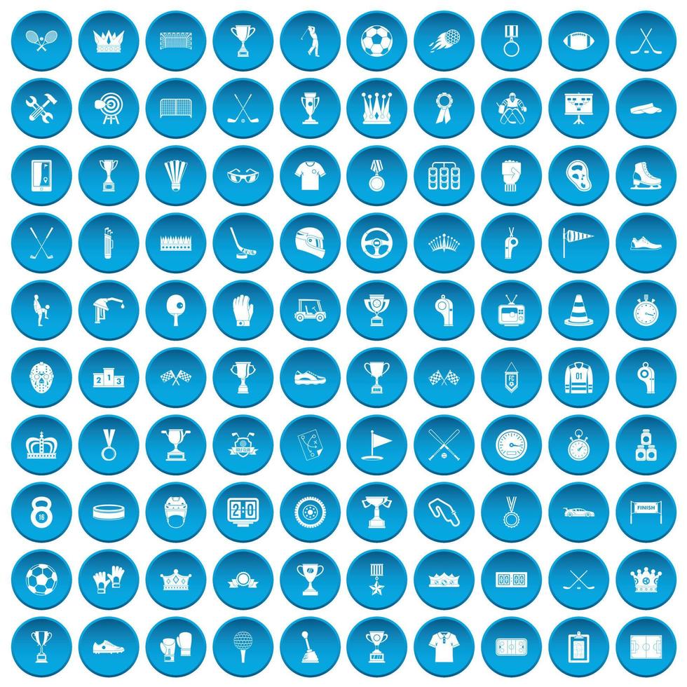 100 awards icons set blue vector