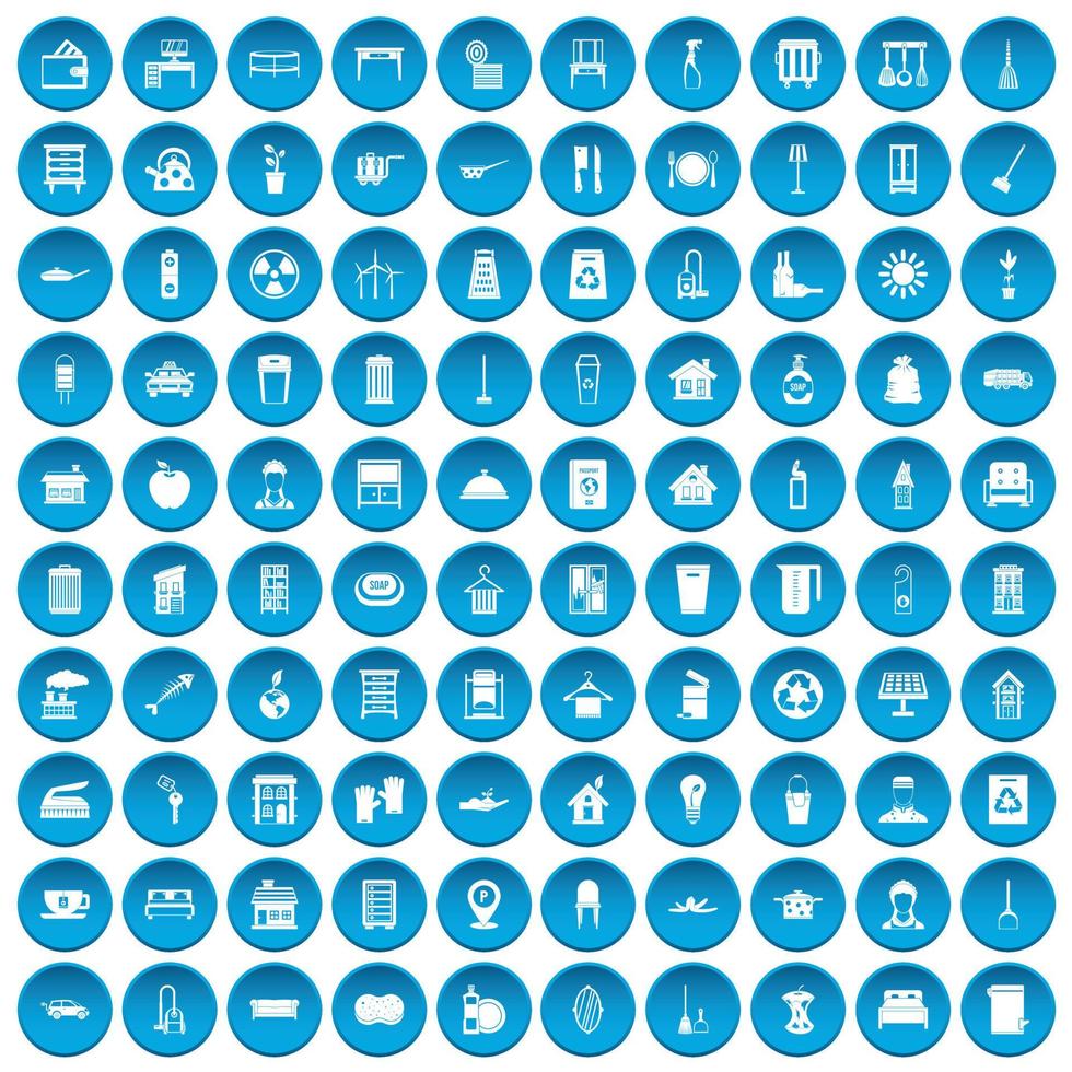 100 cleaning icons set blue vector