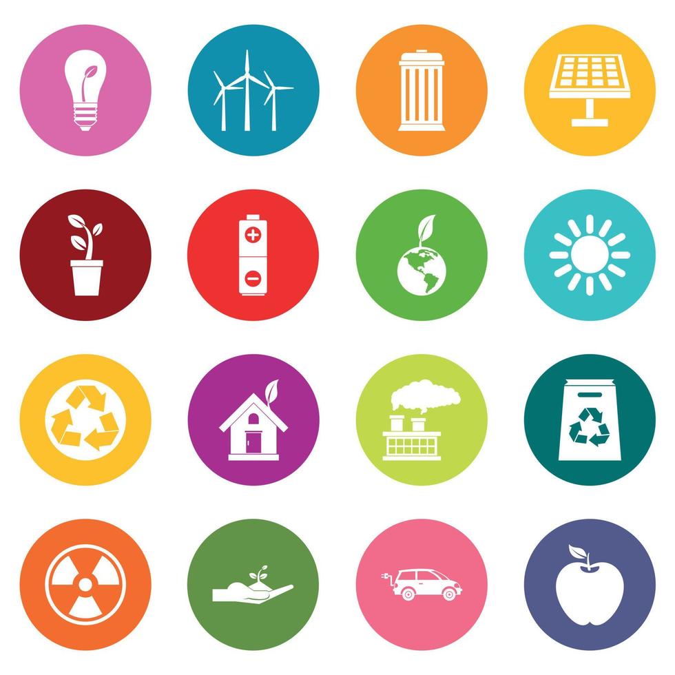 Ecology icons many colors set vector