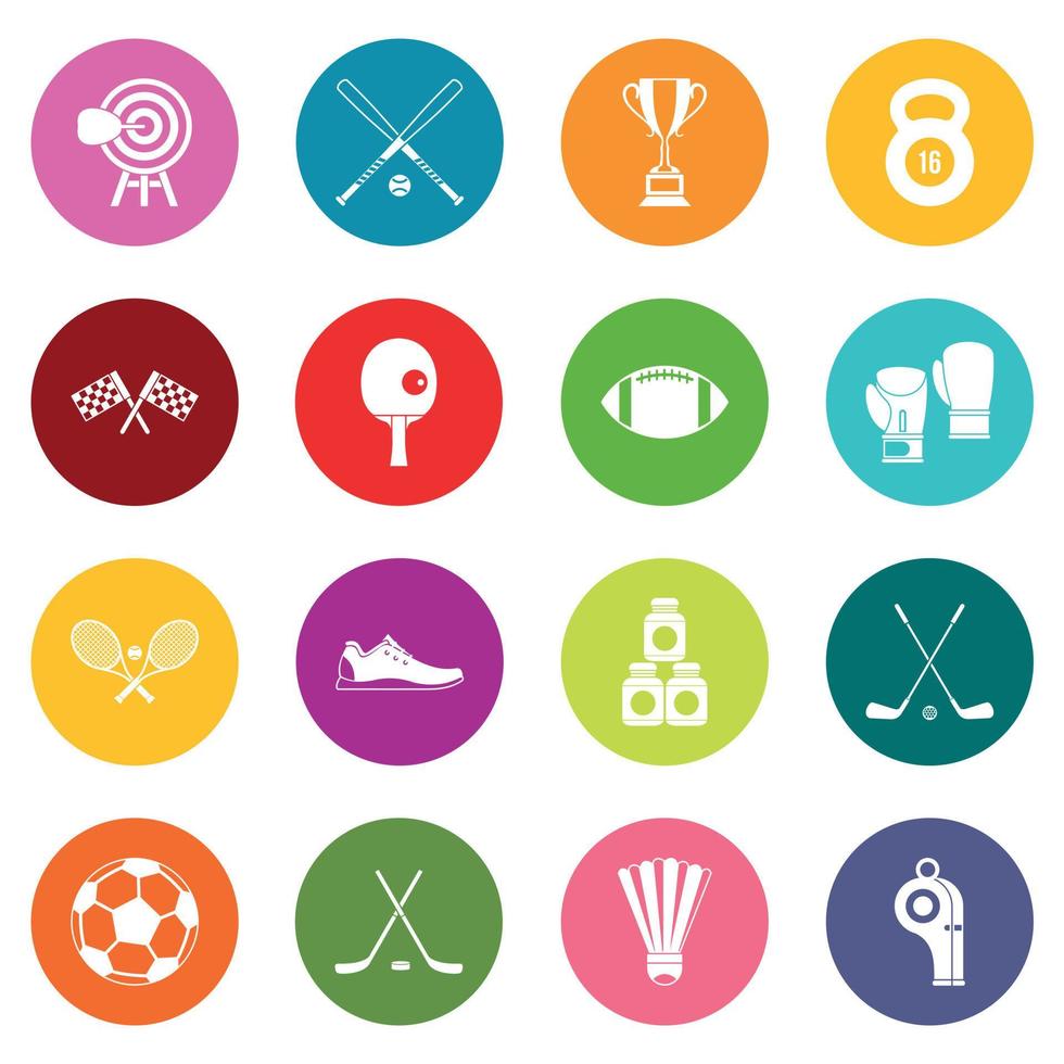 Sport equipment icons many colors set vector