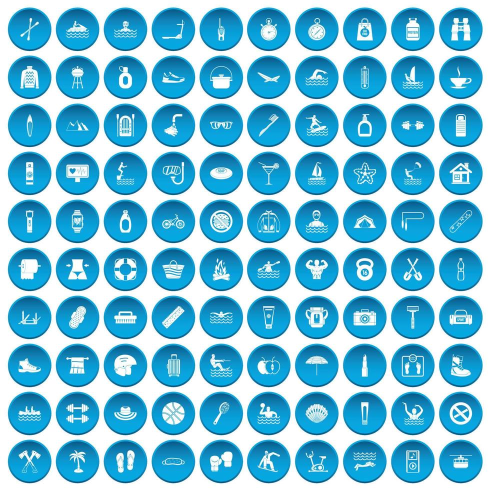 100 human health icons set blue vector