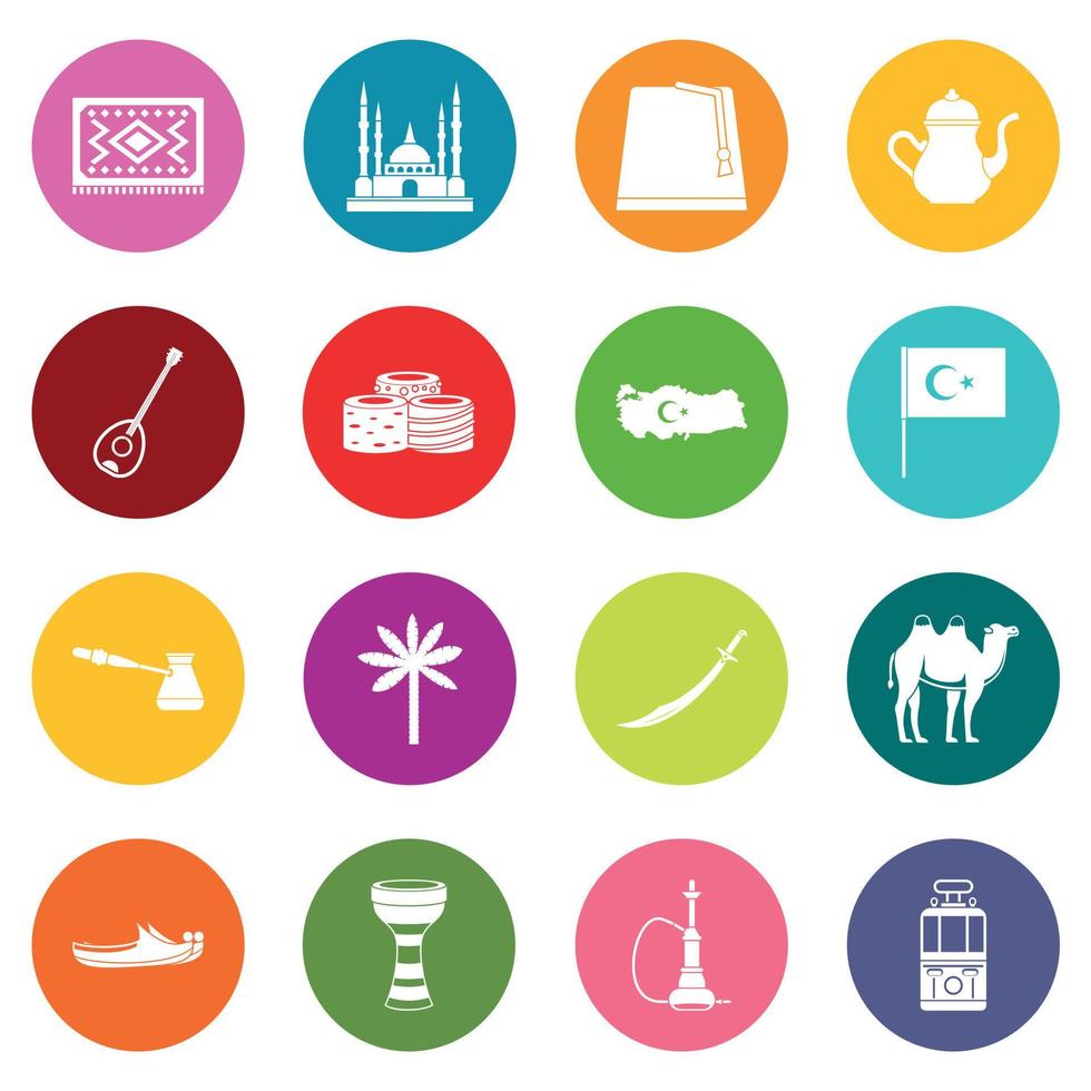 Turkey travel icons many colors set vector