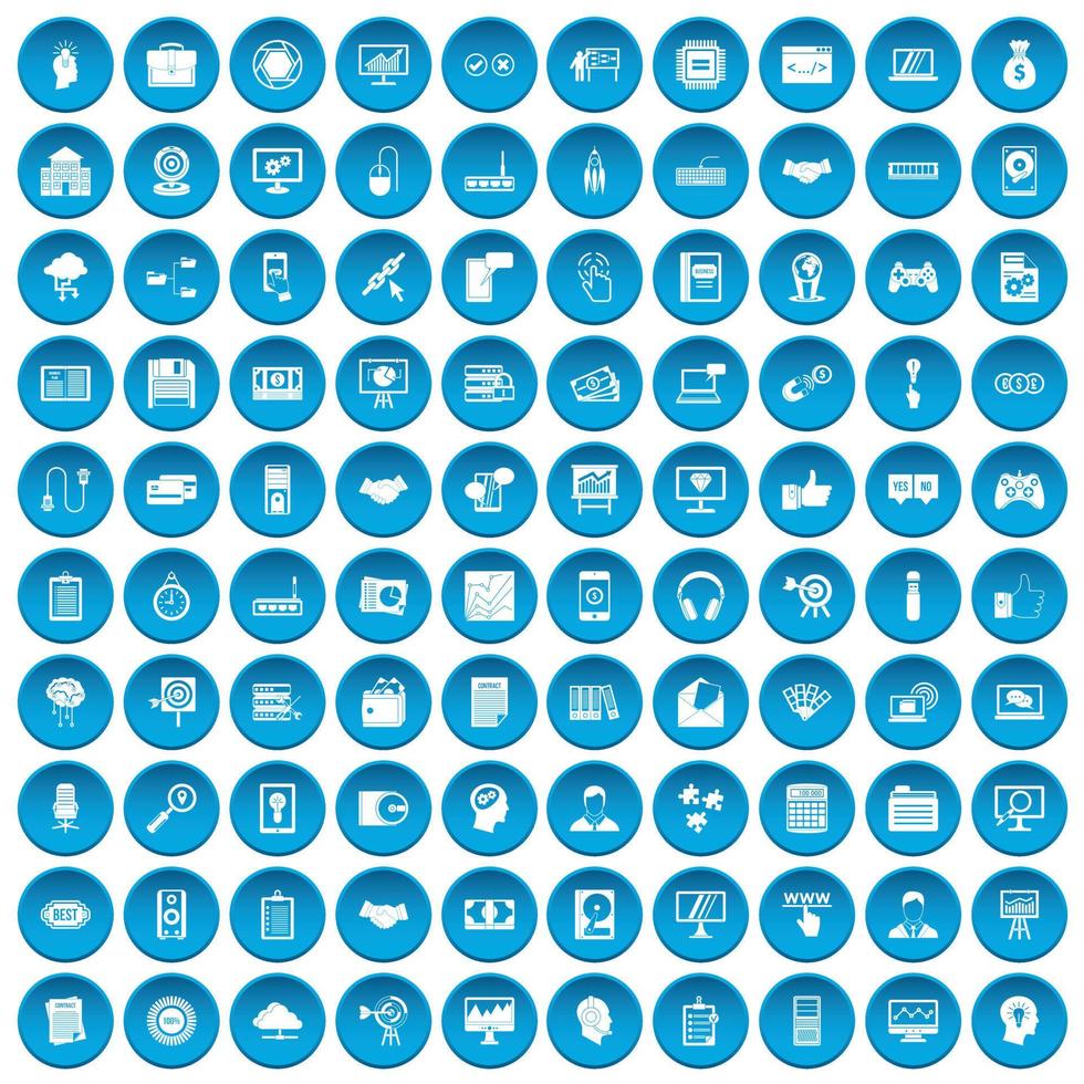 100 web development icons set blue vector