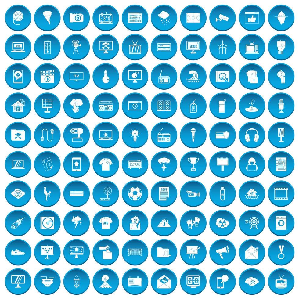 100 TV icons set blue vector