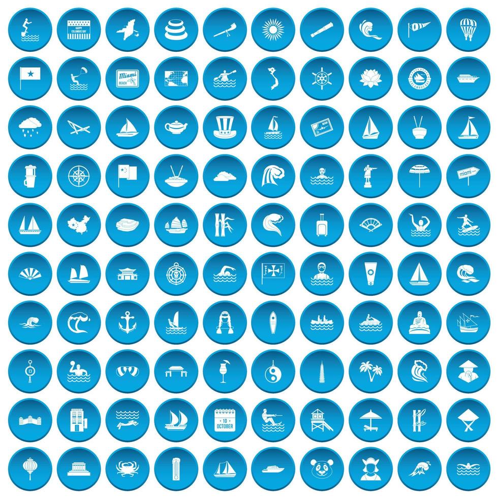 100 sailing vessel icons set blue vector