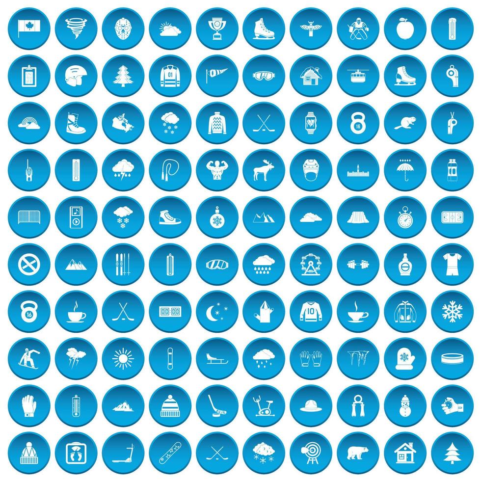 100 iconos de deporte de invierno conjunto azul vector