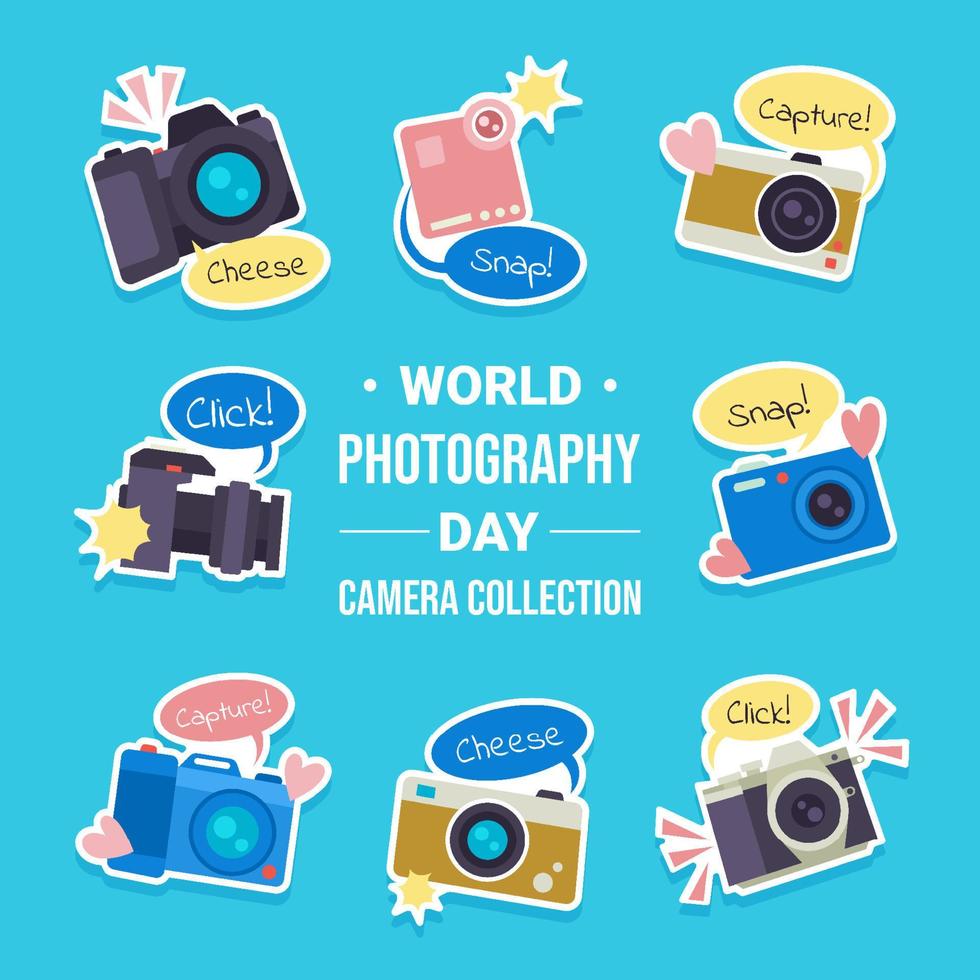 Camera Collection Sticker on World Photography Day vector