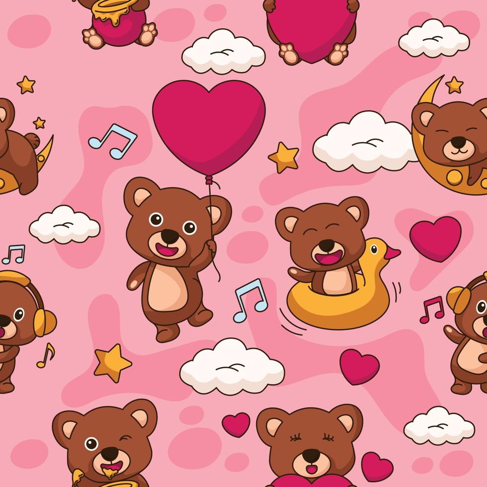 Seamless Cute Teddy Bear Pattern vector