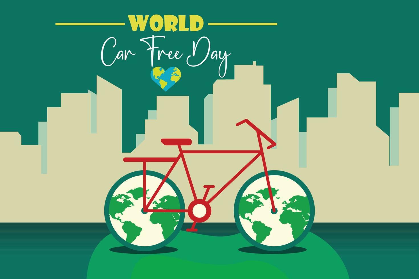 World car free day on September 22 announcement message with chalk drawing bicycle and world bike wheels on green chalkboard background. vector