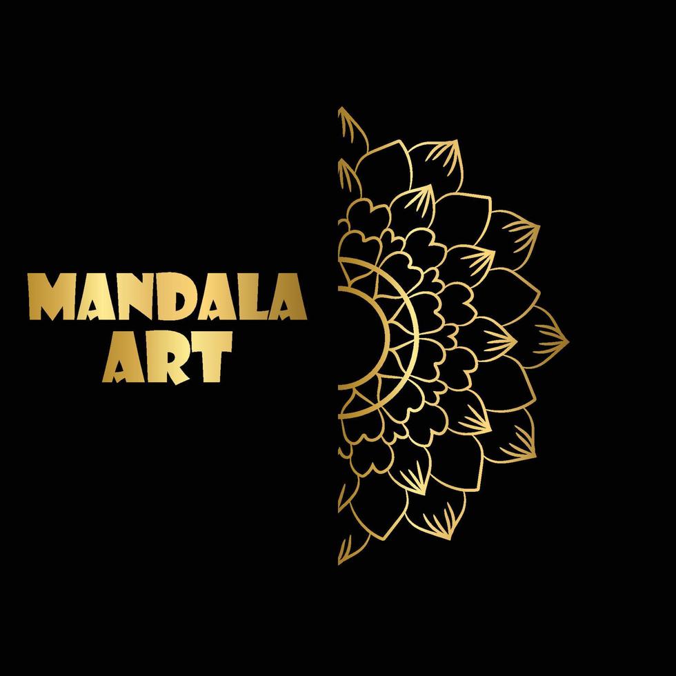 Golden vector mandala isolated on black background.