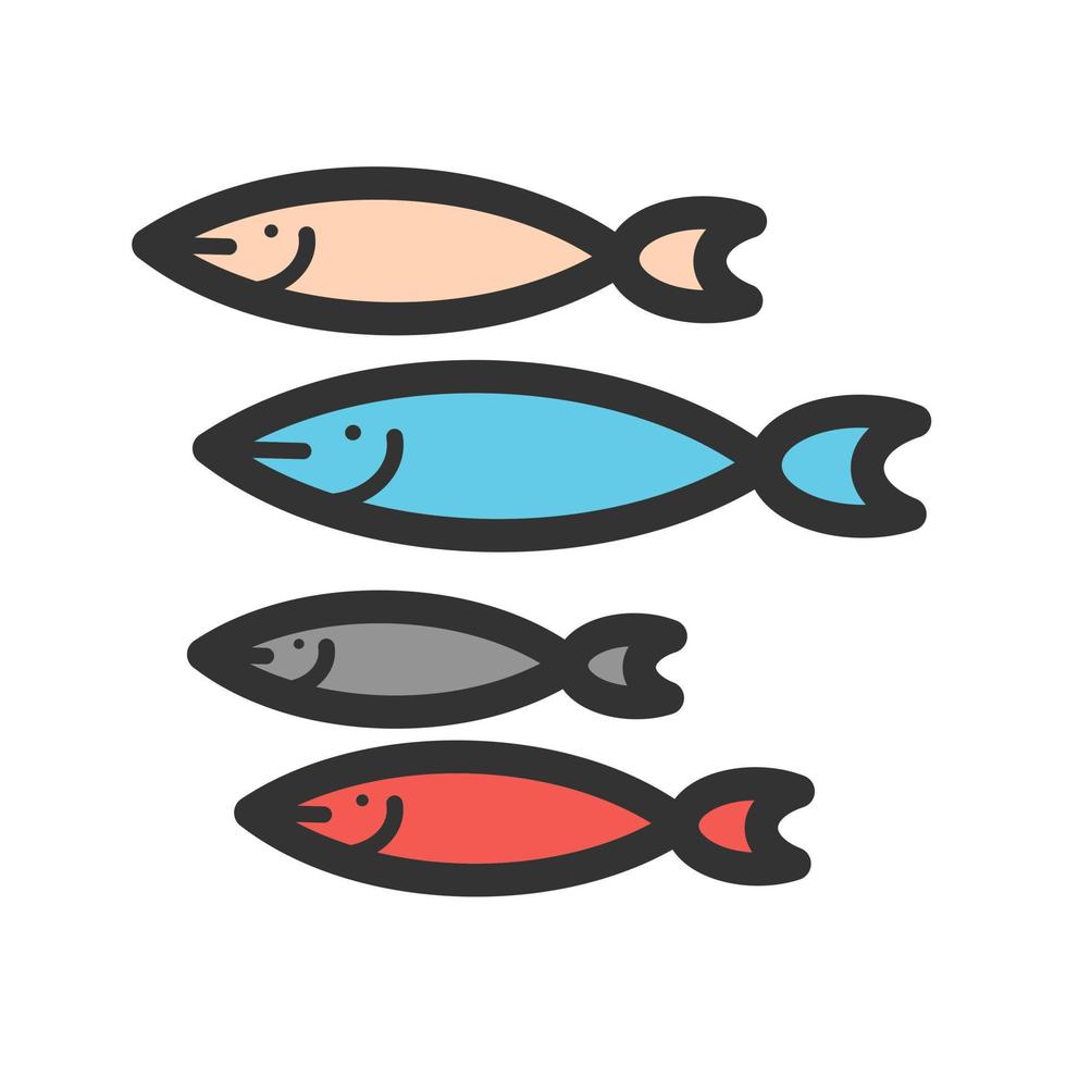 icono de línea llena de peces pequeños vector