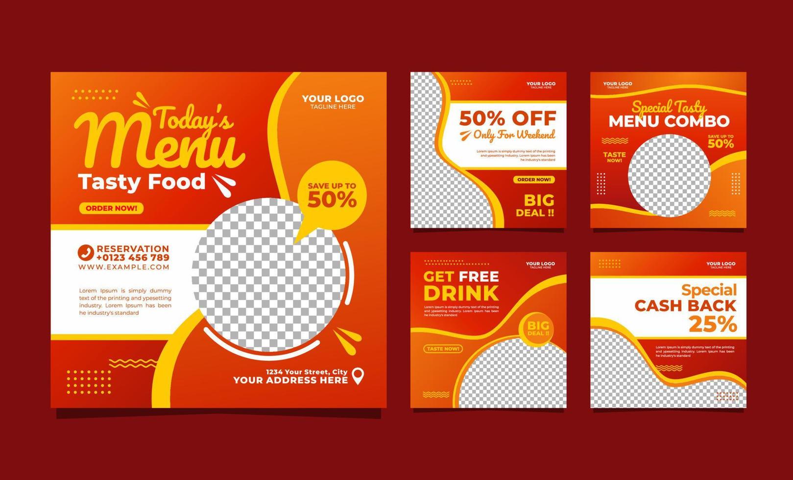 Tasty food social media post banner square template design vector