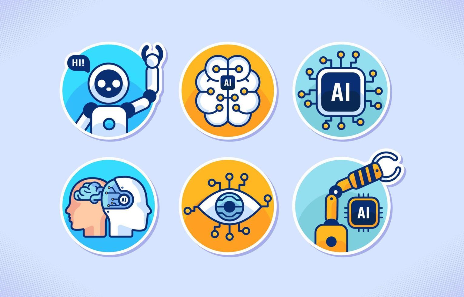 Robot And Artificial Intelligence Stickers Set vector