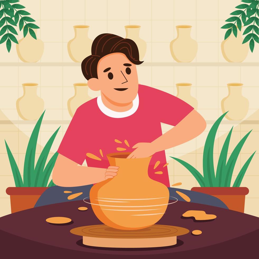 People Making Pottery In Gallery vector