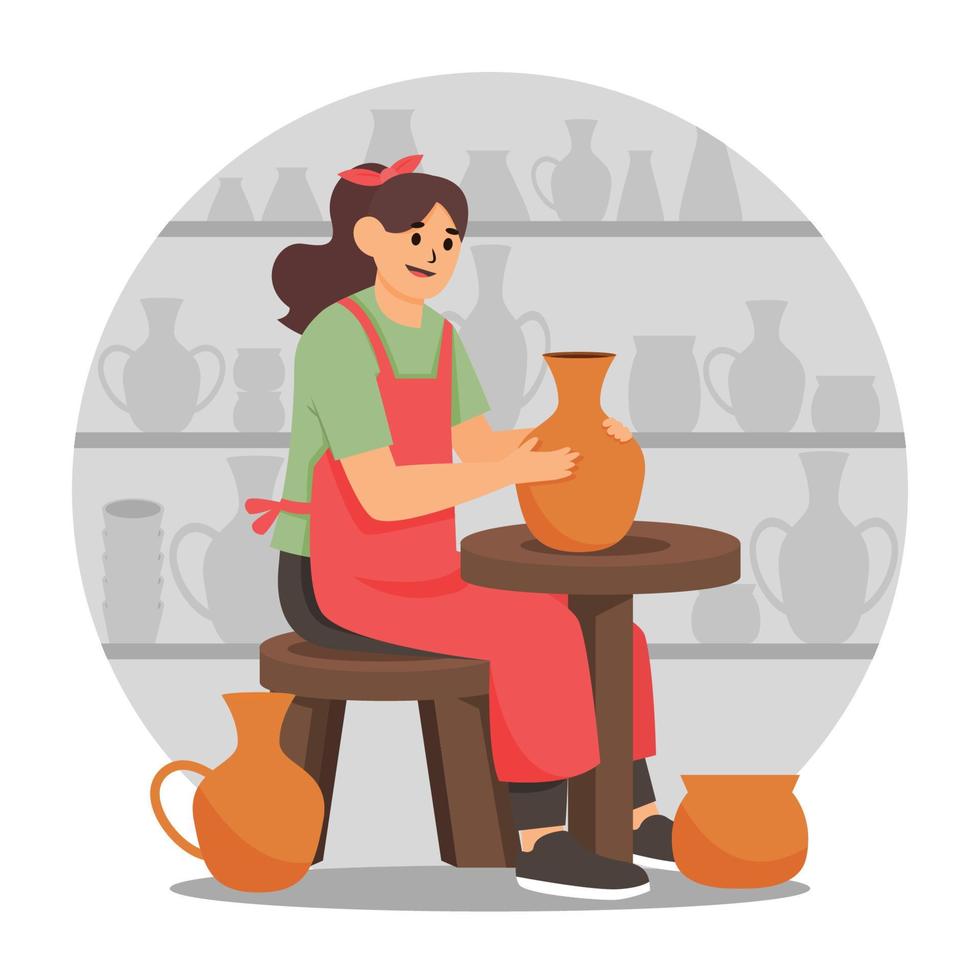 People Making Pottery In Gallery vector