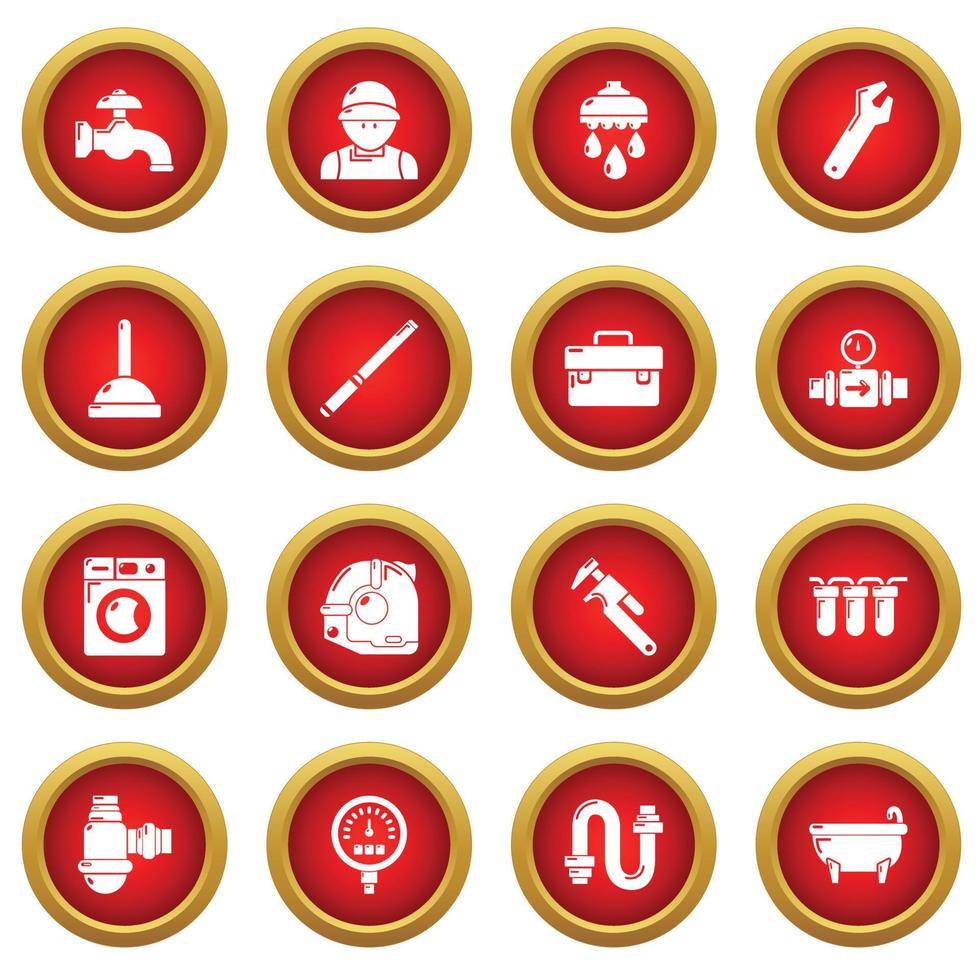 Plumber symbols icons set, simple style vector