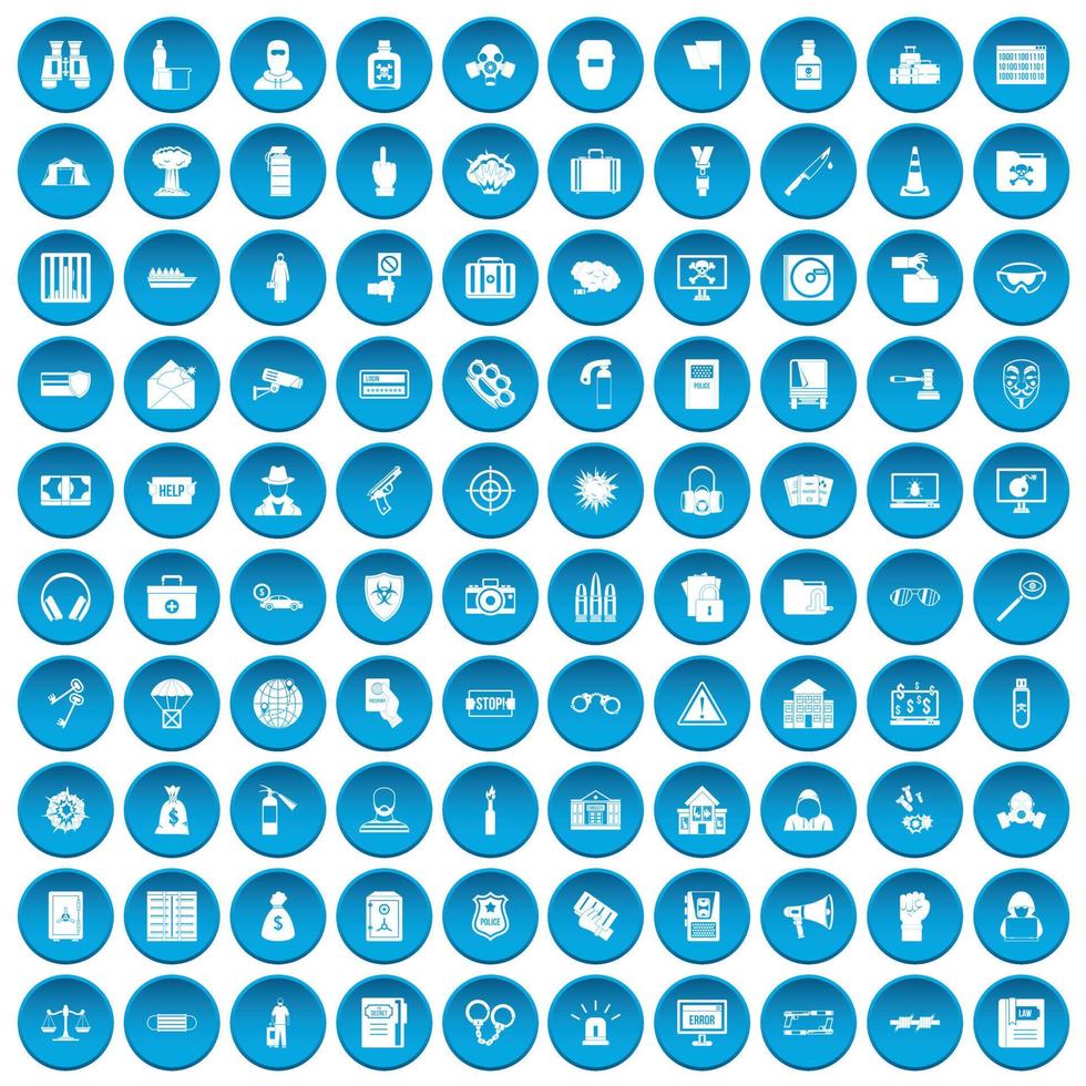 100 crime icons set blue vector