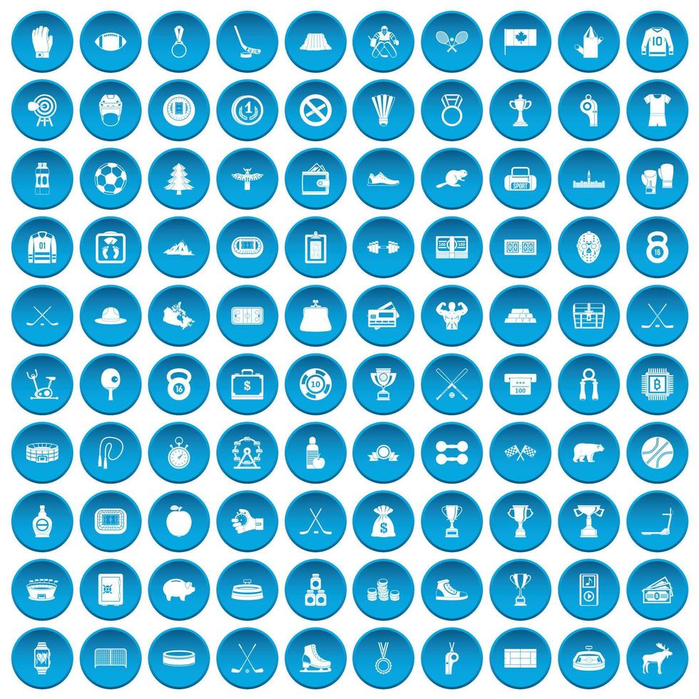 100 iconos de hockey conjunto azul vector