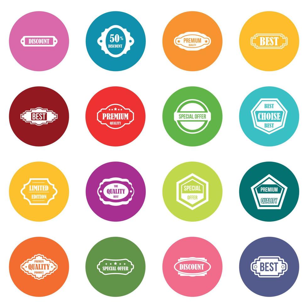 Golden labels icons many colors set vector