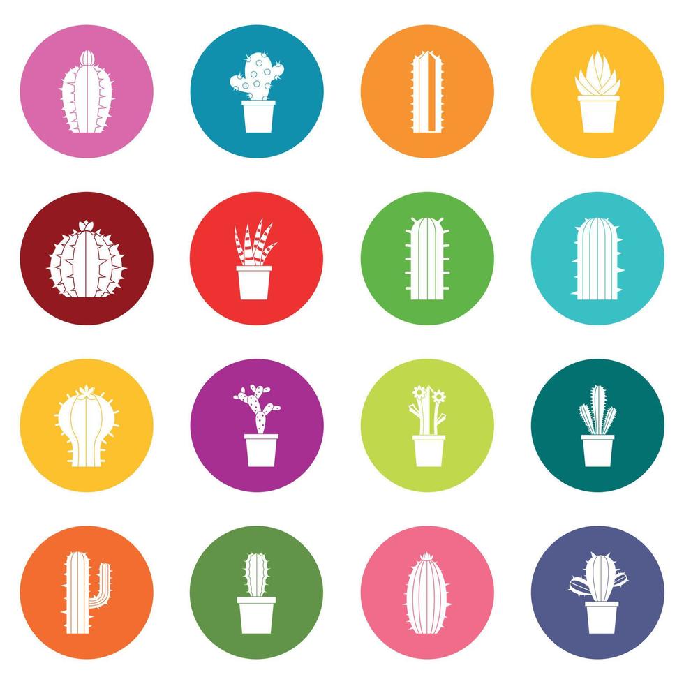 Different cactuses icons many colors set vector