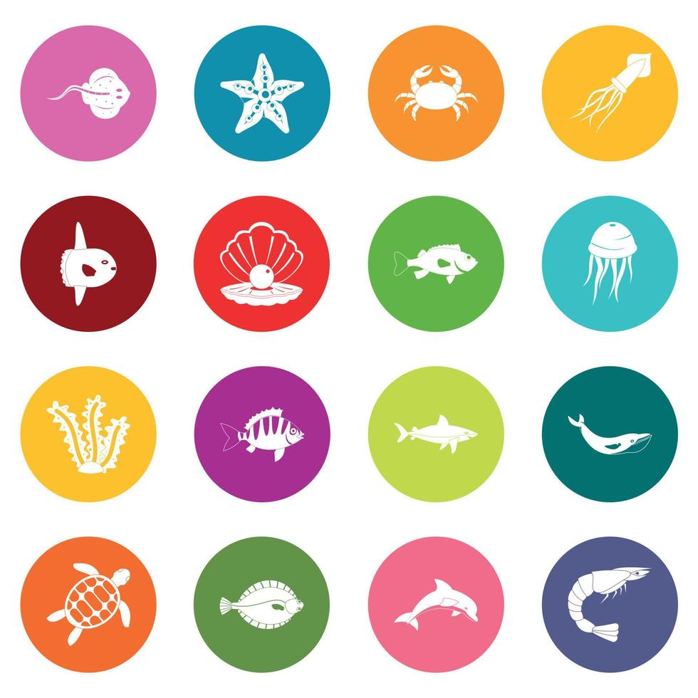 conjunto de iconos de animales marinos muchos colores vector