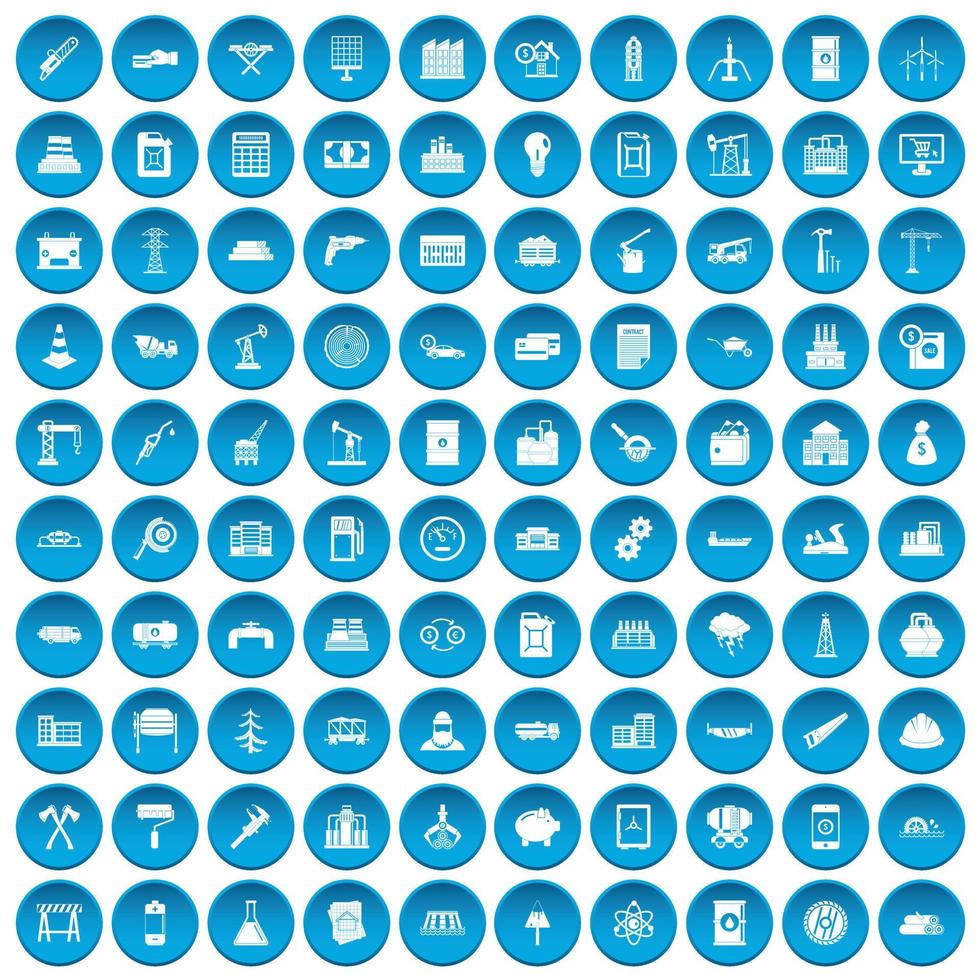 100 plant icons set blue vector