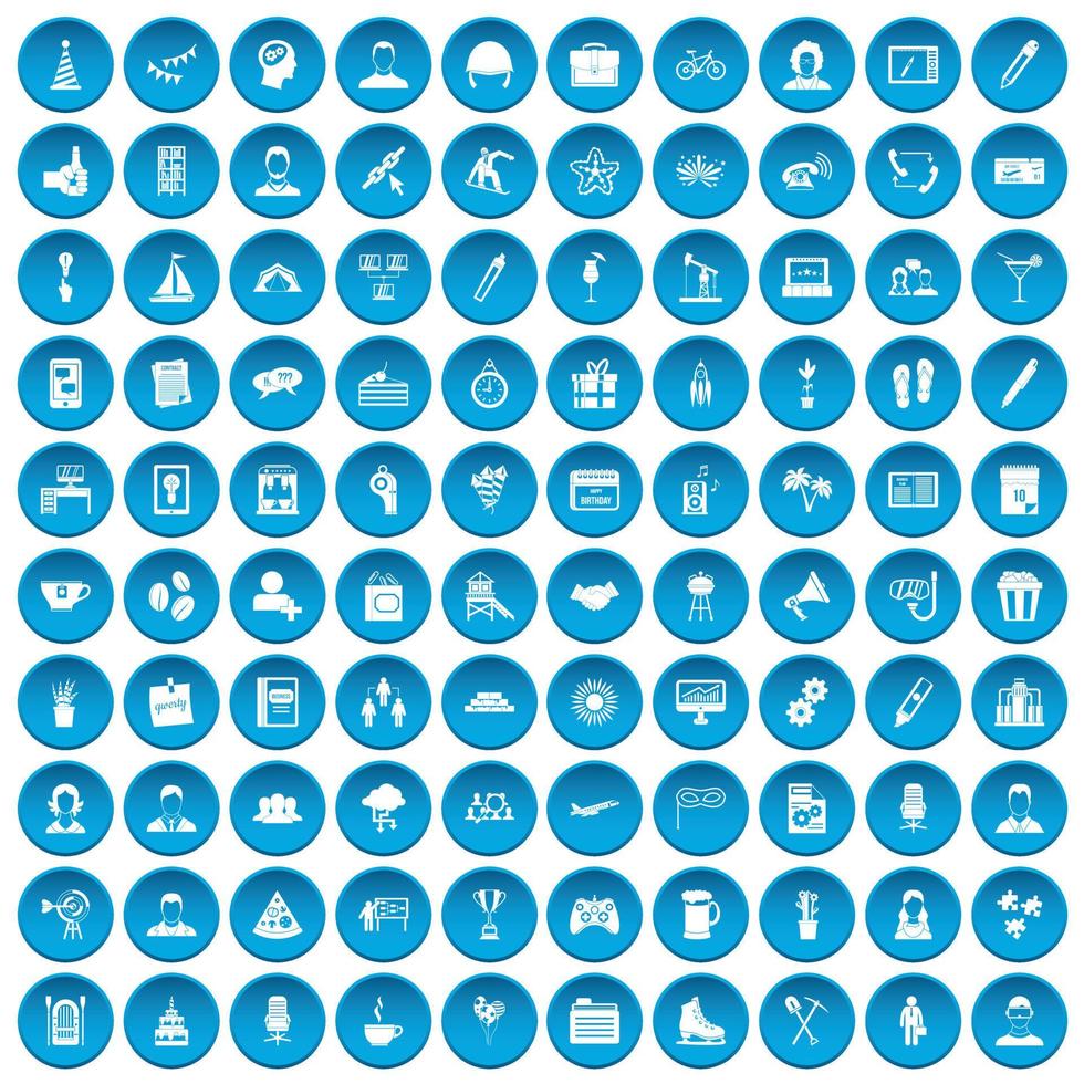100 team building icons set blue vector