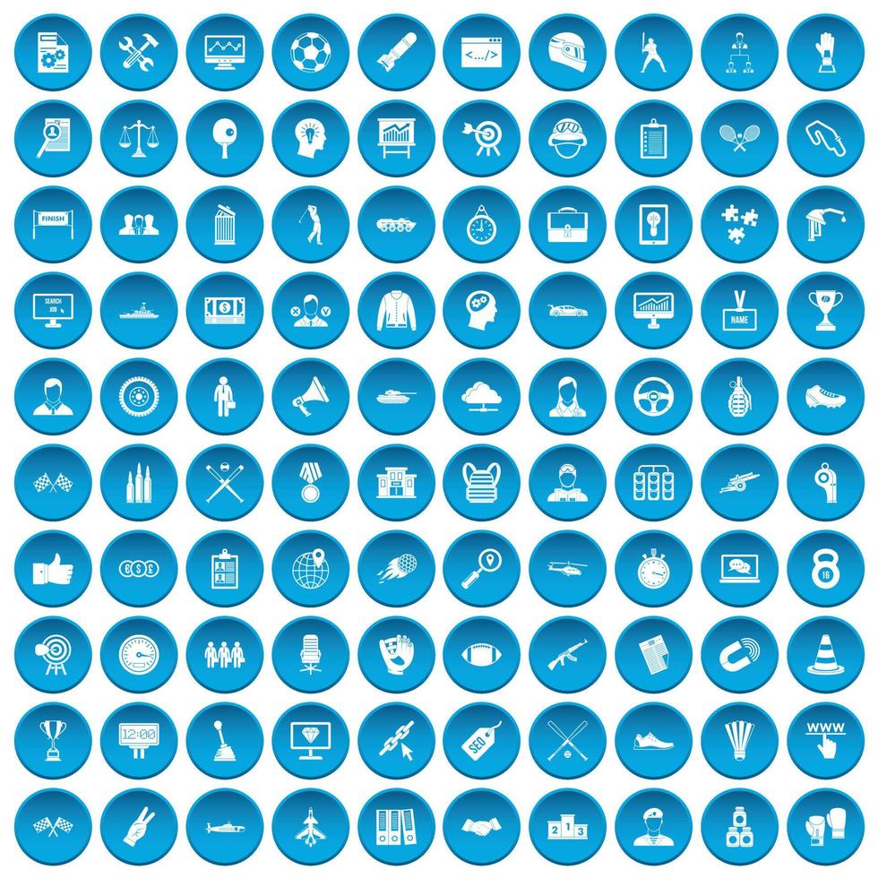 100 iconos de victoria conjunto azul vector